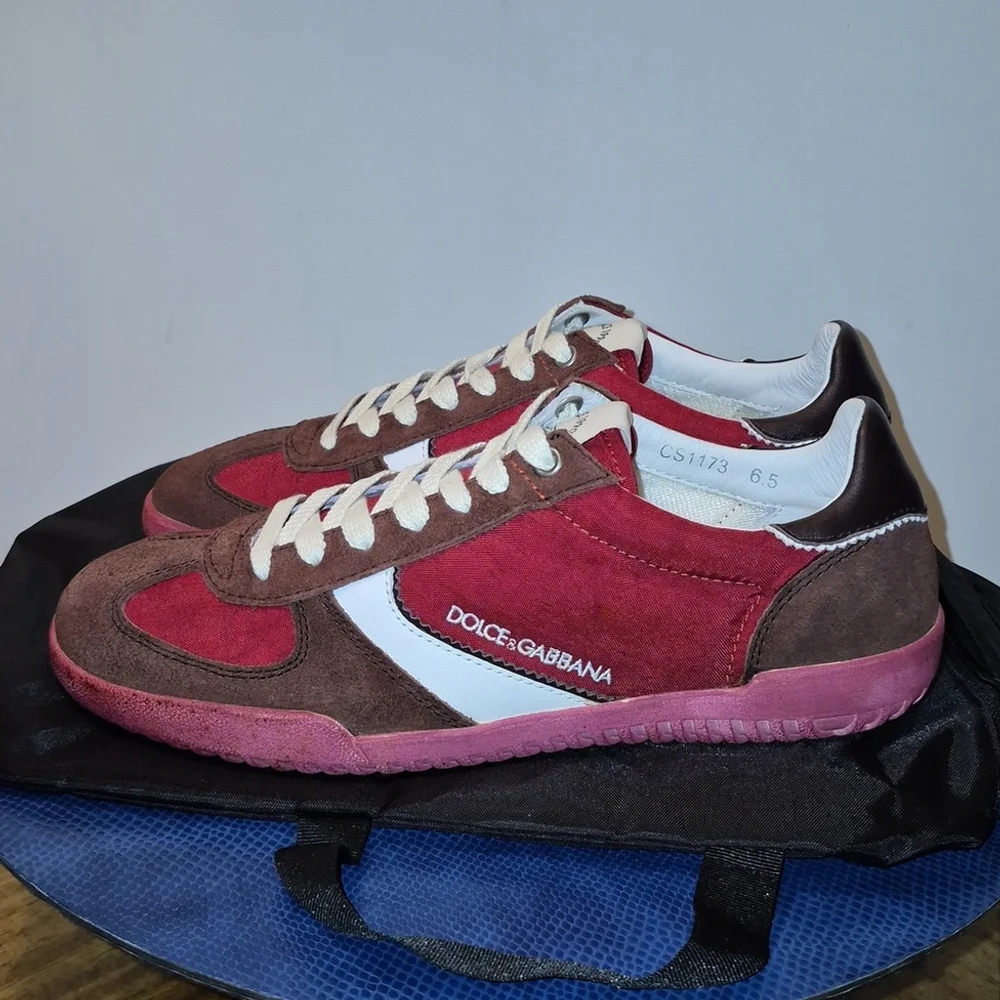 Dolce&Gabbana Red Suede&leatherlow Profile Trainers Mens sz.6.5= 8.5wmn (#1741)